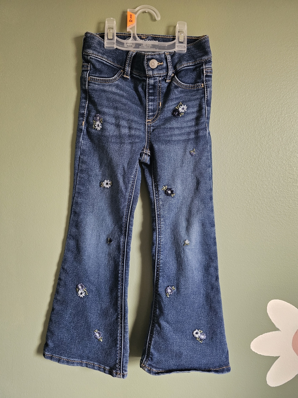 wonder nation Dark Blue Floral Embroidered Flare Jeggings Jeans